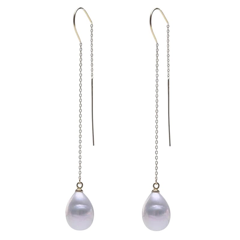 Brincos Longos de Pérolas Edison Brancas AA+ | Design Passante | Banho Ouro 18K
