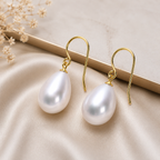 Brincos de Pérola Edison Branca Gota Barroca 10–13 mm | Banho Ouro 18K