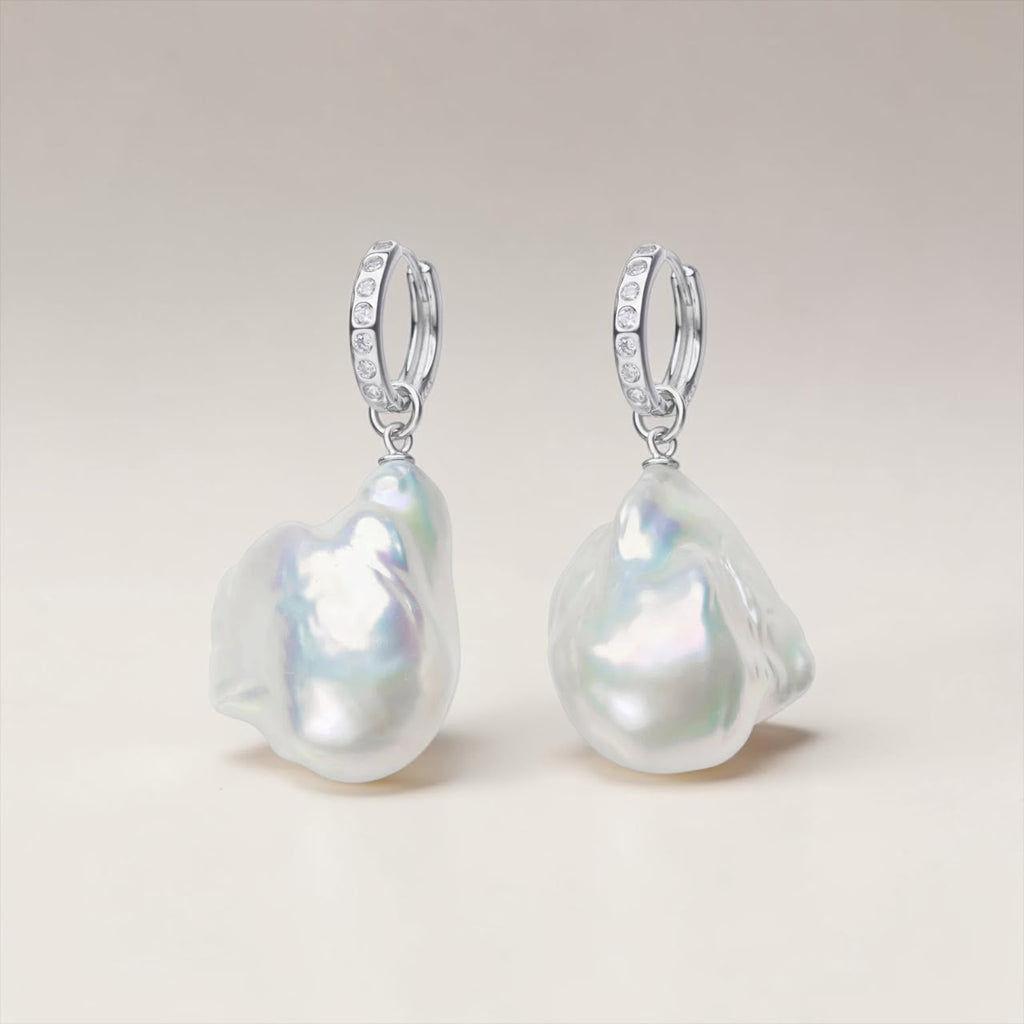 Brincos Assinatura de Pérolas Edison Barrocas Brancas 15–18 mm | Prata 925 com Zircônias