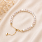 Pulseira Clássica de Pérolas de Água Doce Brancas AA+ 6–6,5 mm | Fecho Prata 925 Banho Ouro 18K