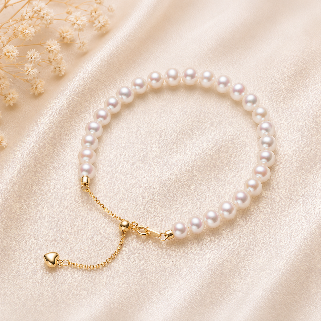 Pulseira Clássica de Pérolas de Água Doce Brancas AA+ 6–6,5 mm | Fecho Prata 925 Banho Ouro 18K