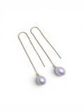 Brincos Longos de Pérolas Edison Brancas AA+ | Design Passante | Banho Ouro 18K