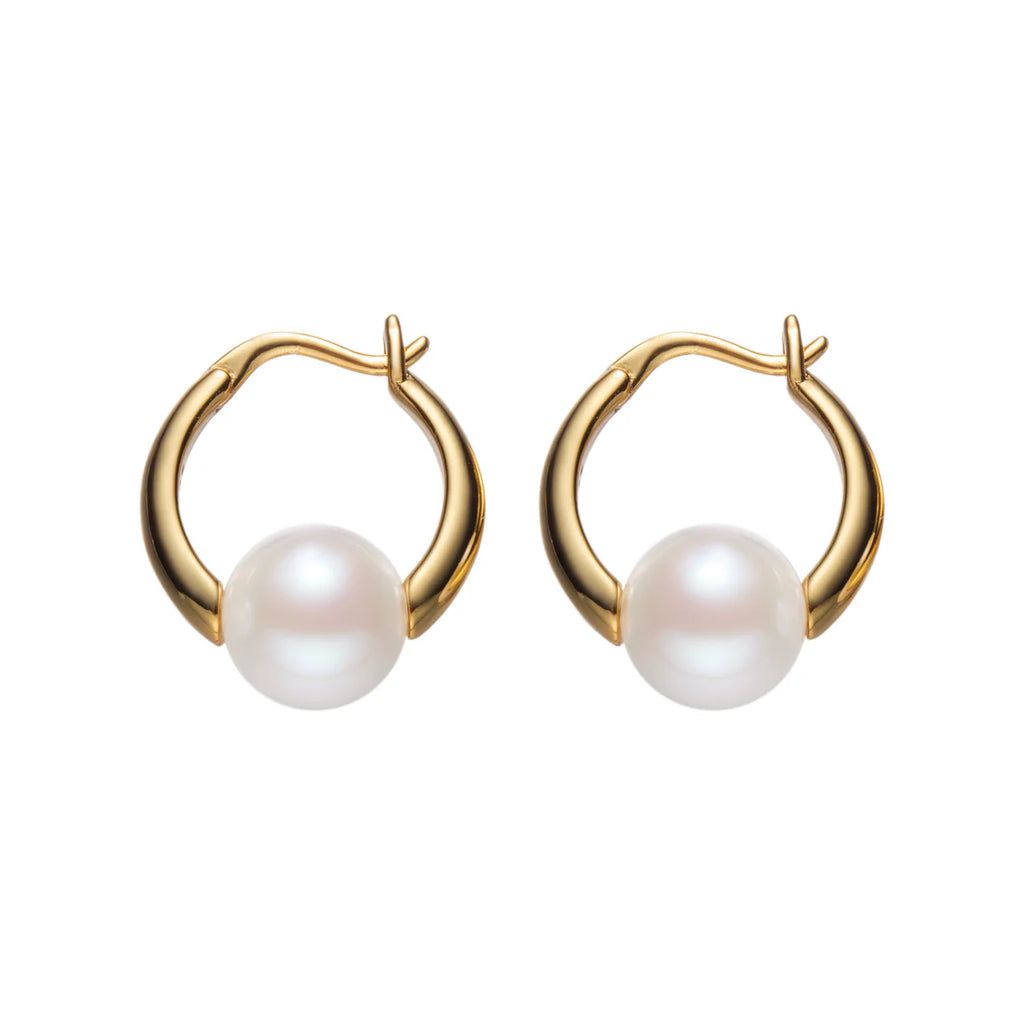Brincos Argola Dourada com Pérolas de Água Doce 8–8,5 mm