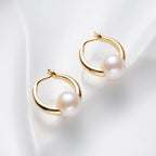 Brincos Argola Dourada com Pérolas de Água Doce 8–8,5 mm