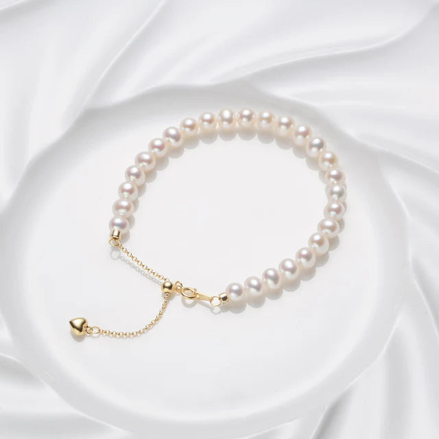 Pulseira de Pérolas de Água Doce AA+ 6–6,5 mm | Fecho S925 Banho Ouro 18k