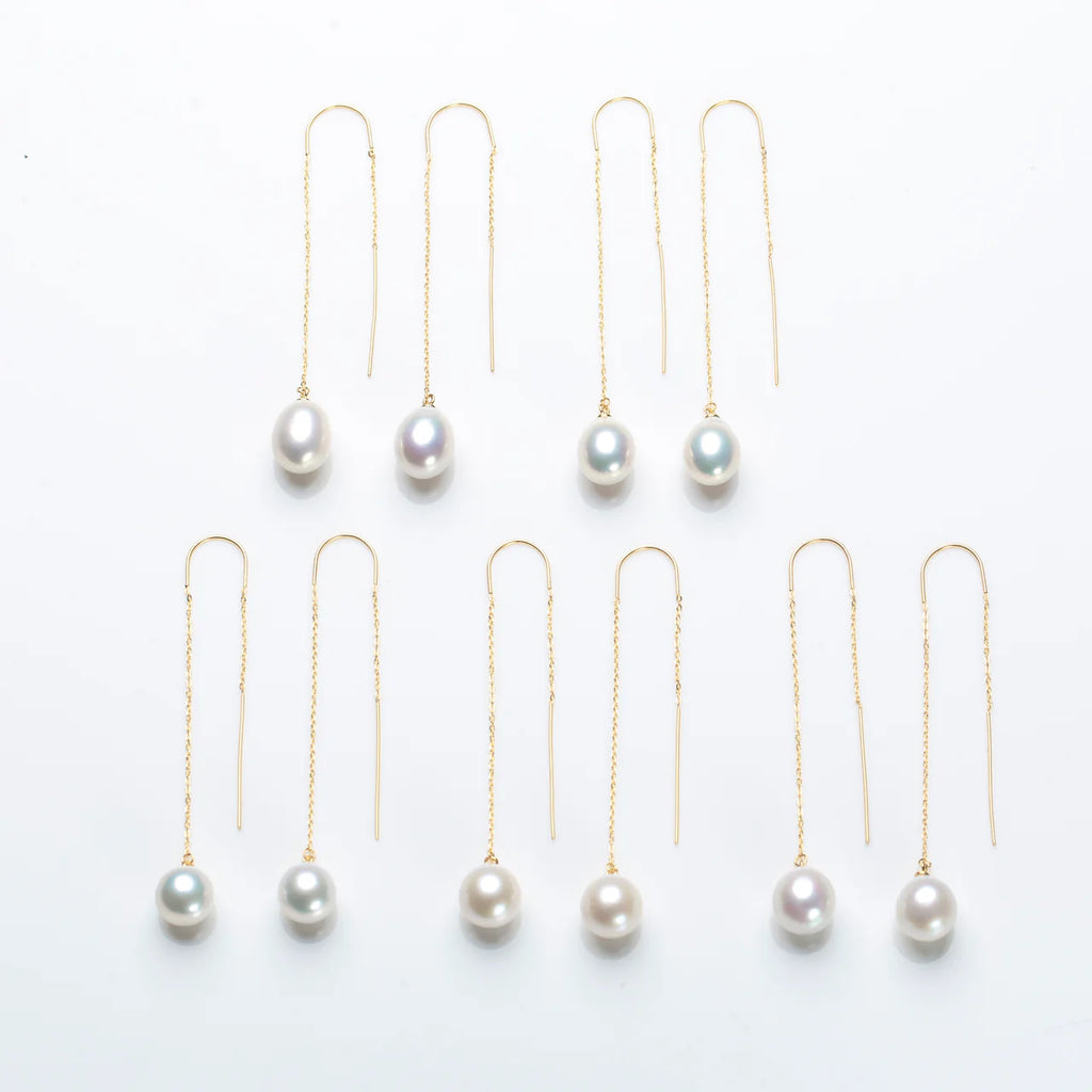 Brincos Longos de Pérolas Edison Brancas AA+ | Design Passante | Banho Ouro 18K