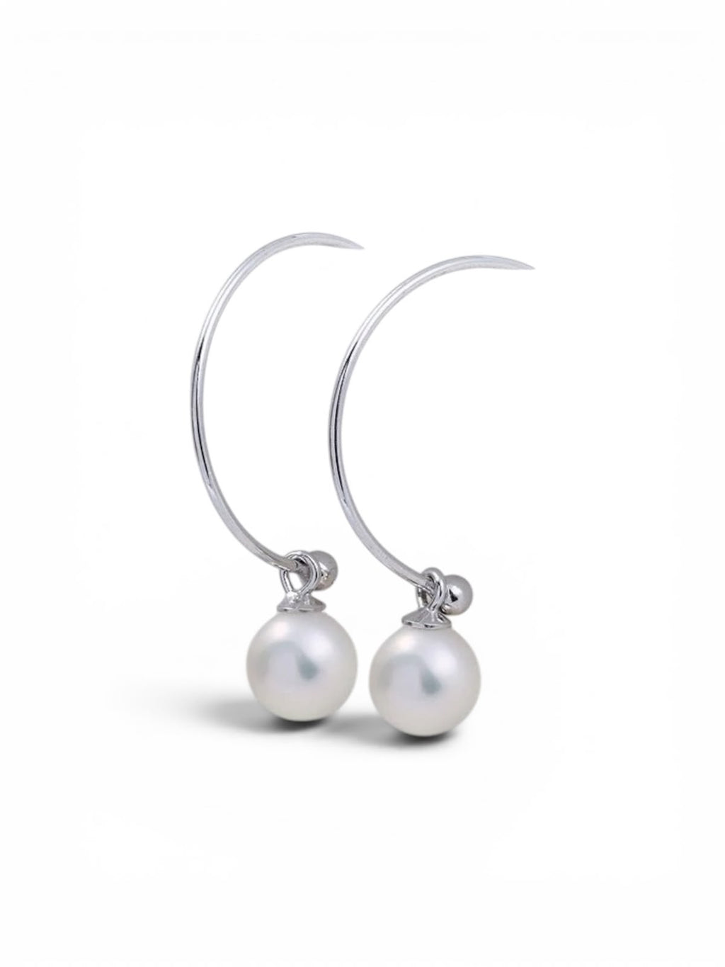 Brincos Argola Meia-Lua com Pérolas de Água Doce Brancas | Prata 925